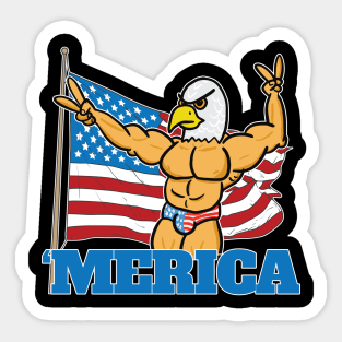 Merica Muscular Bald Eagle America Sticker